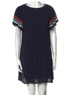 MAJE Rolini Pleated A-Line Mini Dress - Navy Size 3 = large